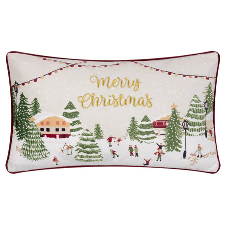 Joy To All Embroidered Velvet Cushion Cover Snow/Berry 30 x 50cm - image 2