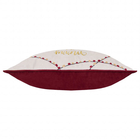 Joy To All Embroidered Velvet Cushion Cover Snow/Berry 30 x 50cm - image 4