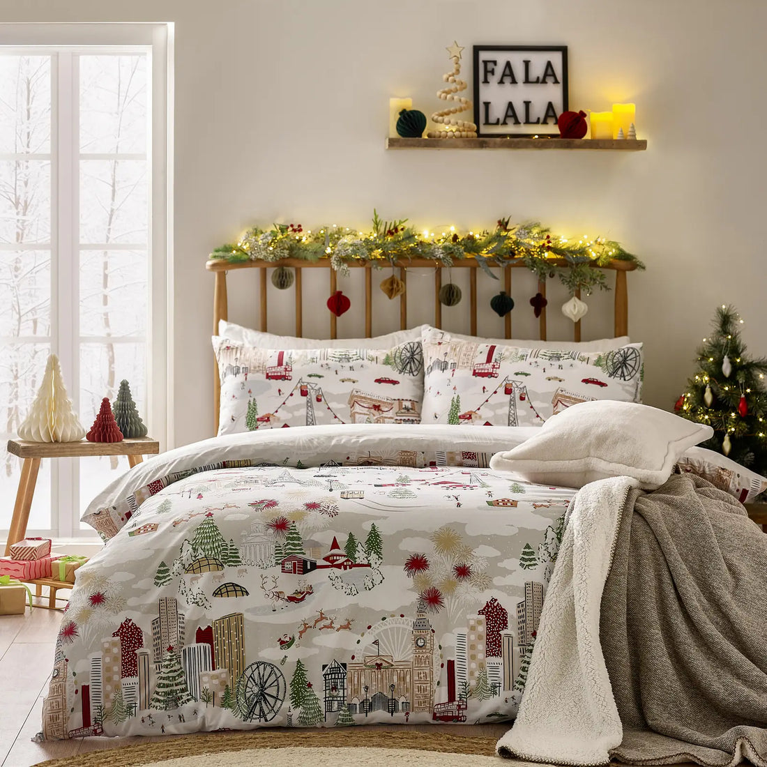 Joy To All Printed Duvet Cover Set Snow/Berry