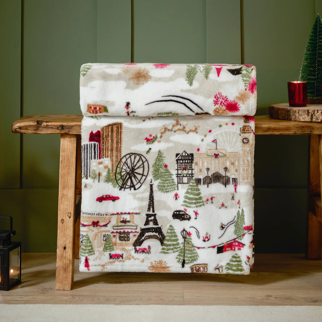Joy To All Printed Fleece Throw Cream 140 x 180cm