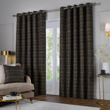 Jupiter Fully Lined Chenille Jacquard Eyelet Curtains Black/Gold - image 3