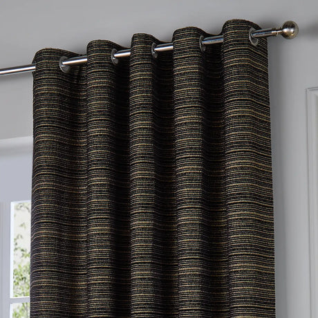 Jupiter Fully Lined Chenille Jacquard Eyelet Curtains Black/Gold - image 4