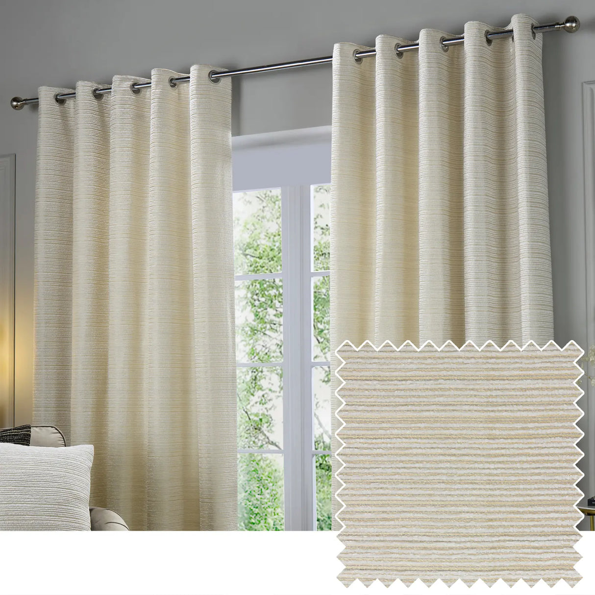 Jupiter Fully Lined Chenille Jacquard Eyelet Curtains Ivory/Gold - image 2