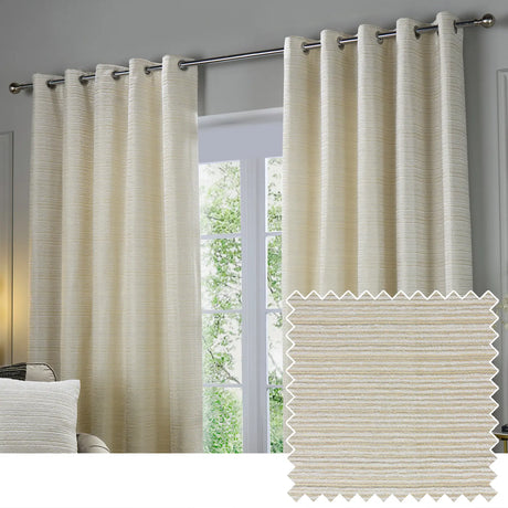Jupiter Fully Lined Chenille Jacquard Eyelet Curtains Ivory/Gold - image 2
