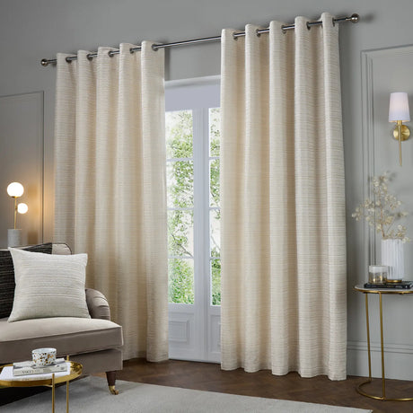 Jupiter Fully Lined Chenille Jacquard Eyelet Curtains Ivory/Gold - image 3