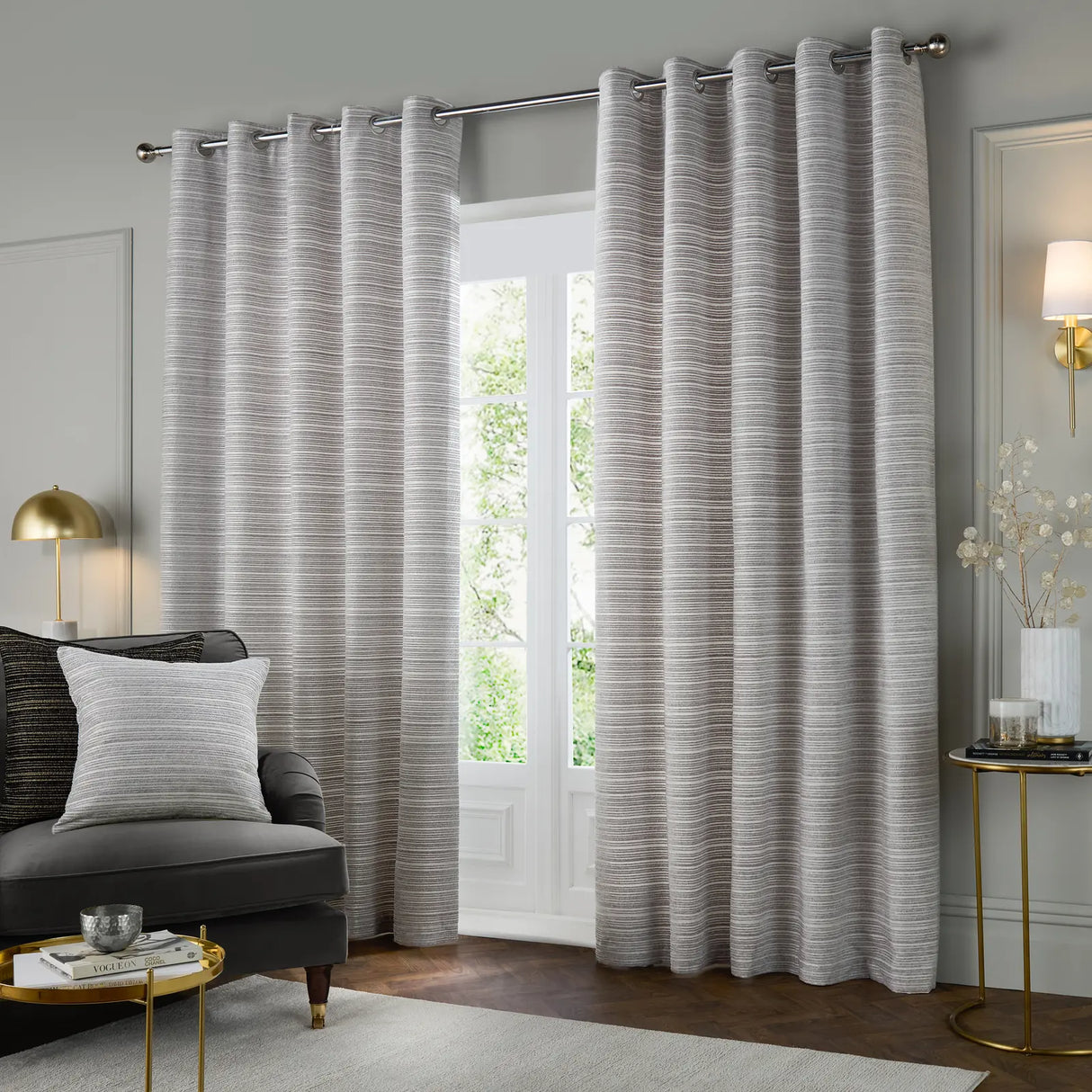 Jupiter Fully Lined Chenille Jacquard Eyelet Curtains Silver - image 3