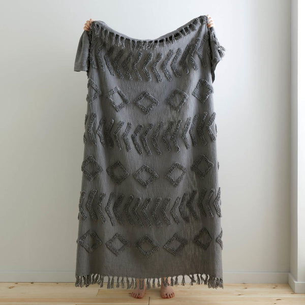 Kabeli Tufted Tassel Cotton Throw Charcoal - Ideal