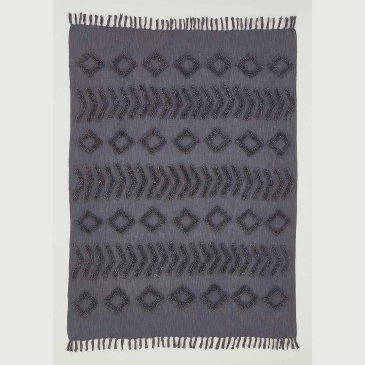 Kabeli Tufted Tassel Cotton Throw Charcoal - Ideal