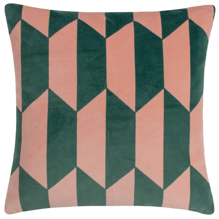 Kalho Pink & Green Geometric Velvet Cushion Cover 18" x 18" - Ideal