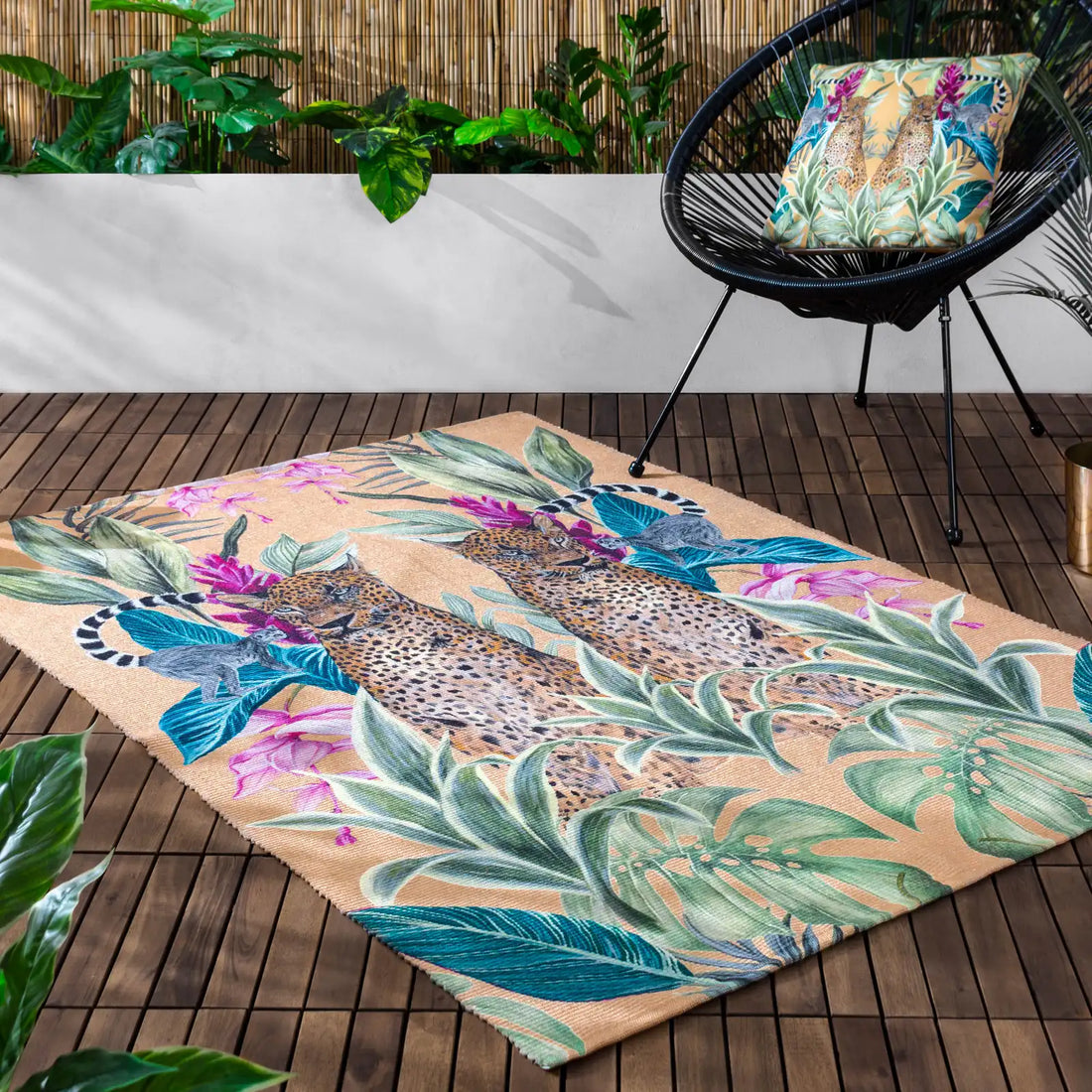 Kali Leopards Printed Outdoor Outdoor Rug Gold 120 x 170cm