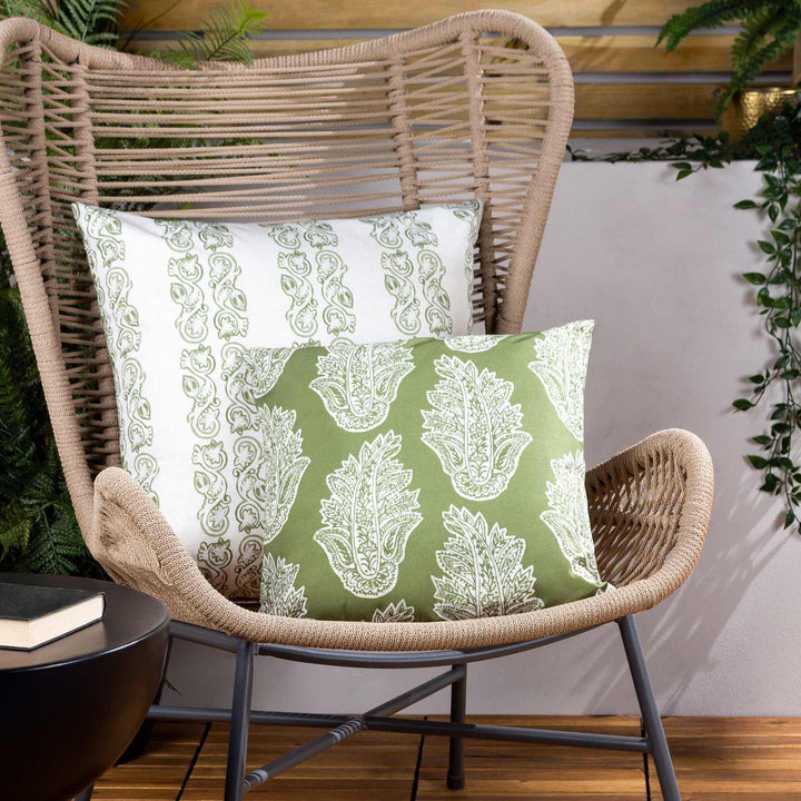 Kalindi Paisley Olive Outdoor Cushion Cover 17" x 17" - Ideal