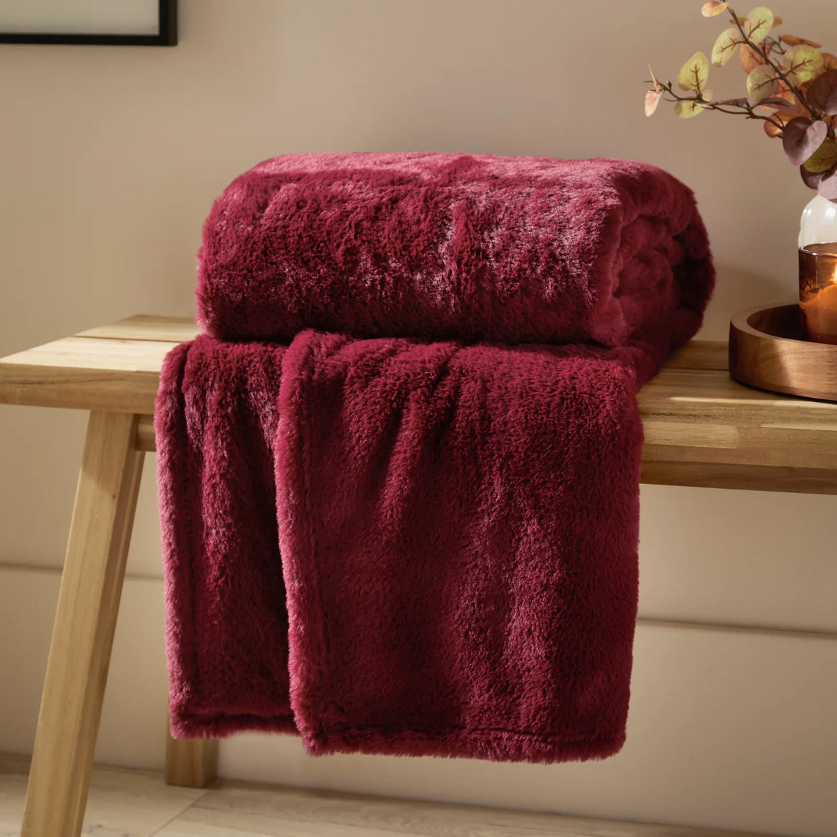 Kallu Double-Sided Faux-Fur Throw Berry - image 1