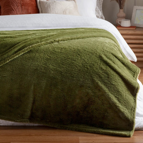 Kallu Faux Fur Reversible Olive Velvet Throw Blanket 130cm x 180cm / 150cm x 200cm - additional product view 1