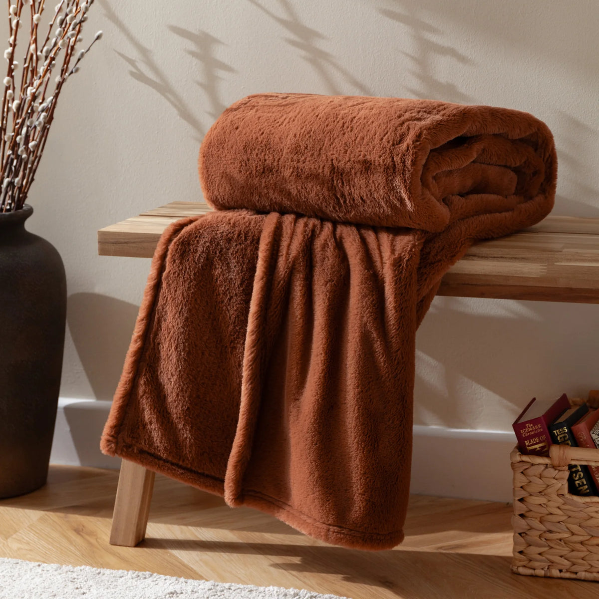 Kallu Faux Fur Reversible Rust Velvet Throw Blanket 130cm x 180cm / 150cm x 200cm - additional product view 2
