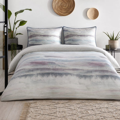 Landscape Cotton Duvet Cover Set styled on a bed in a coordinated bedroom lifestyle scene