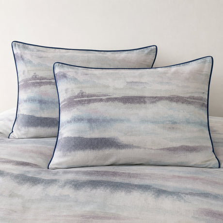 Close-up of matching Landscape Cotton Duvet Cover Set pillowcases showing the pattern and fabric detail