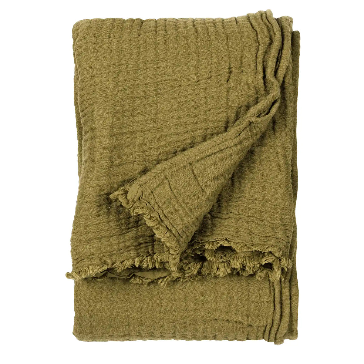 Lark Muslin Khaki 100% Cotton Throw Blanket 130cm x 180cm / 240cm x 260cm - additional product view 2