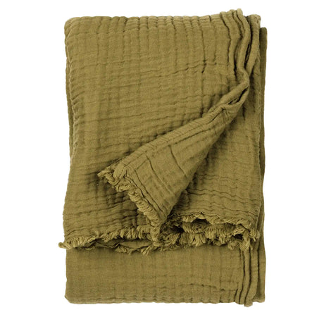 Lark Muslin Khaki 100% Cotton Throw Blanket 130cm x 180cm / 240cm x 260cm - additional product view 2