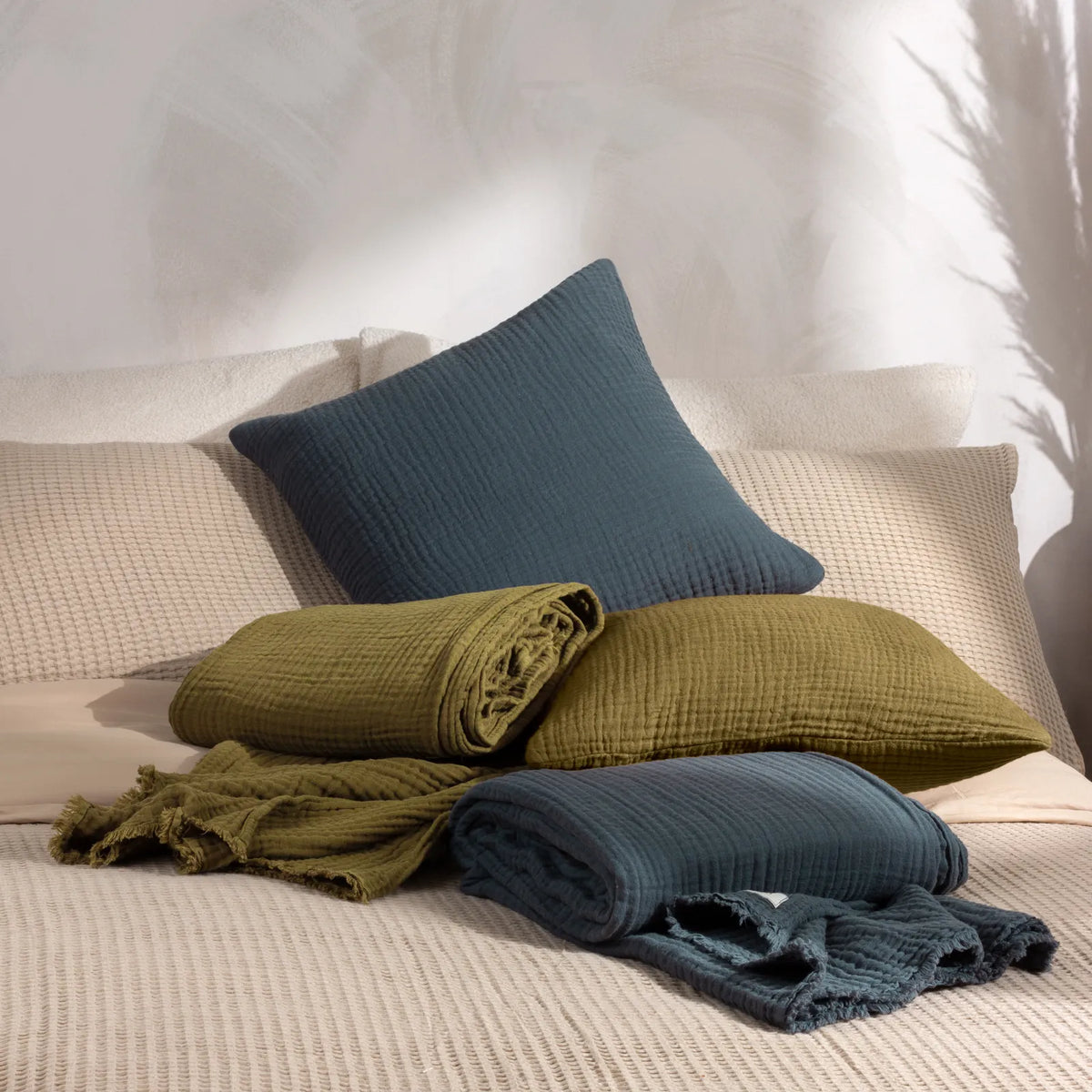 Lark Muslin Khaki 100% Cotton Throw Blanket 130cm x 180cm / 240cm x 260cm - additional product view 5