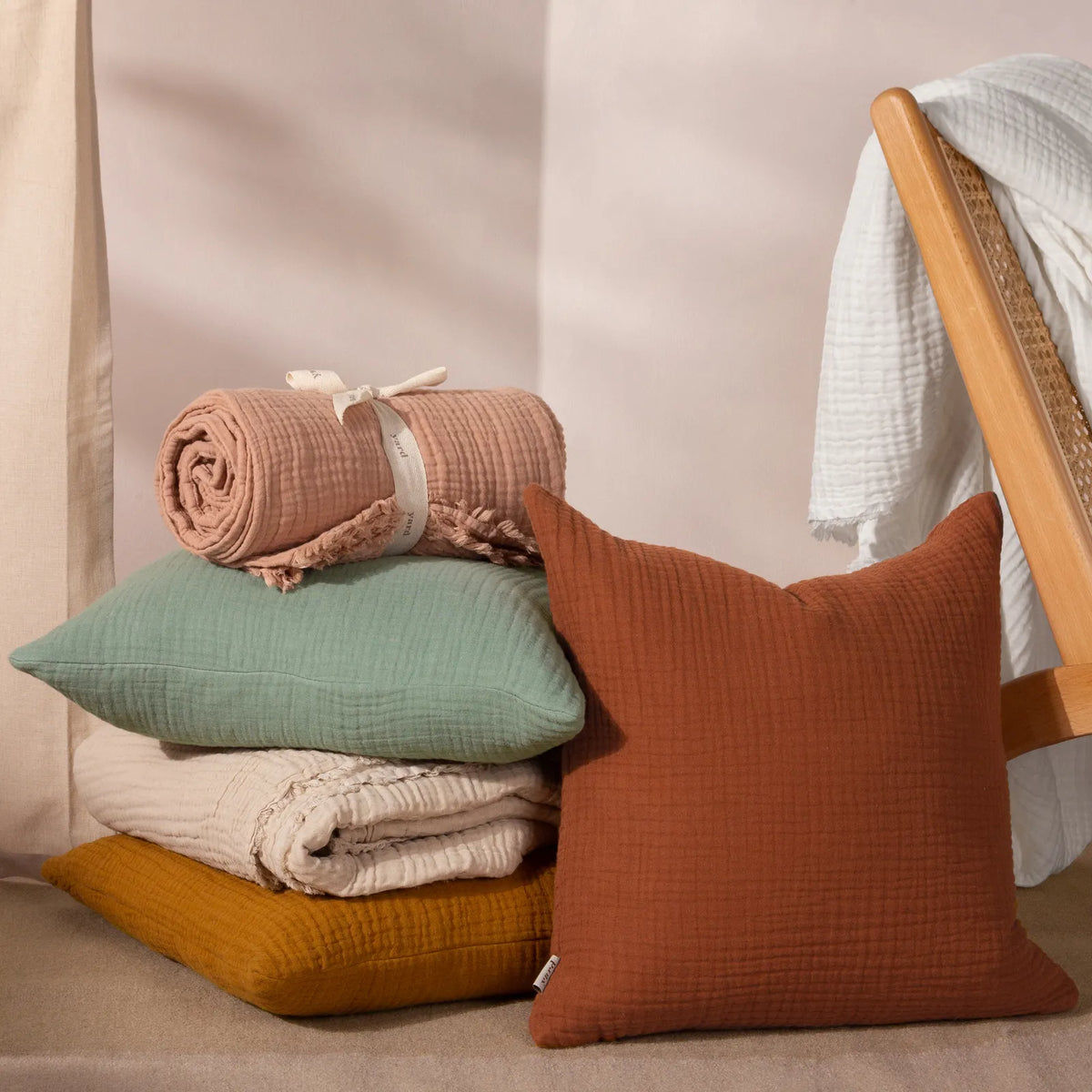 Lark Muslin Crinkle 100% Cotton Cumin Cushion Cover 45cm x 45cm - additional product view 4