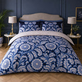 Laurence Llewelyn-Bowen Romilly Velvet Floral Duvet Cover Set styled on a bed in a coordinated bedroom lifestyle scene