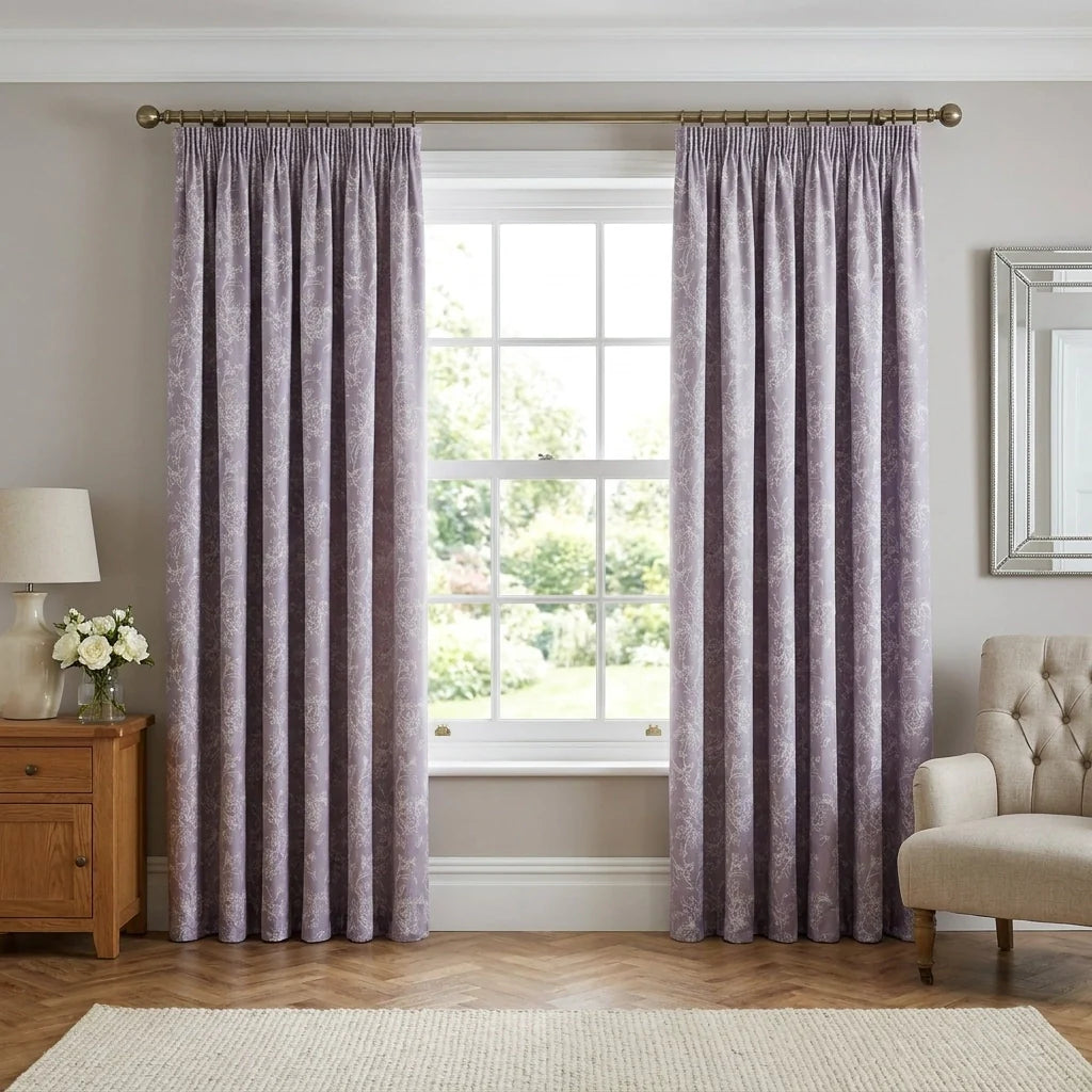 Jasmine Lined Pencil Pleat Tape Top Curtains - Lavender