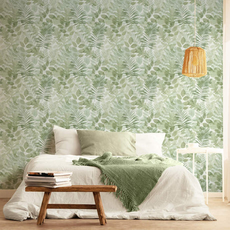 Catherine Lansfield Leaves Wallpaper Green