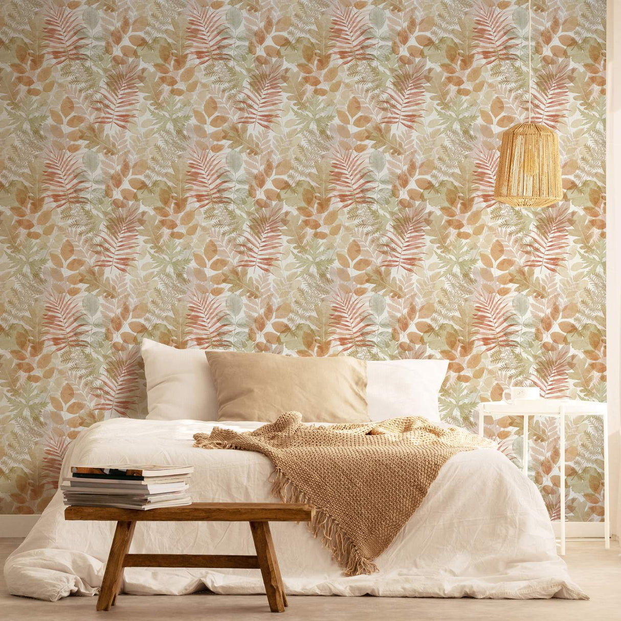 Catherine Lansfield Leaves Wallpaper Natural