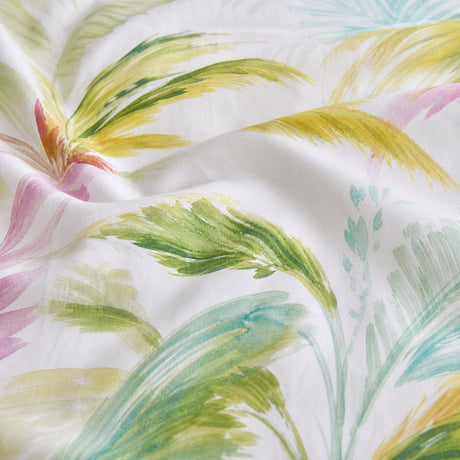 Macro close-up of the green fabric on the Leilani Cotton Duvet Cover Set