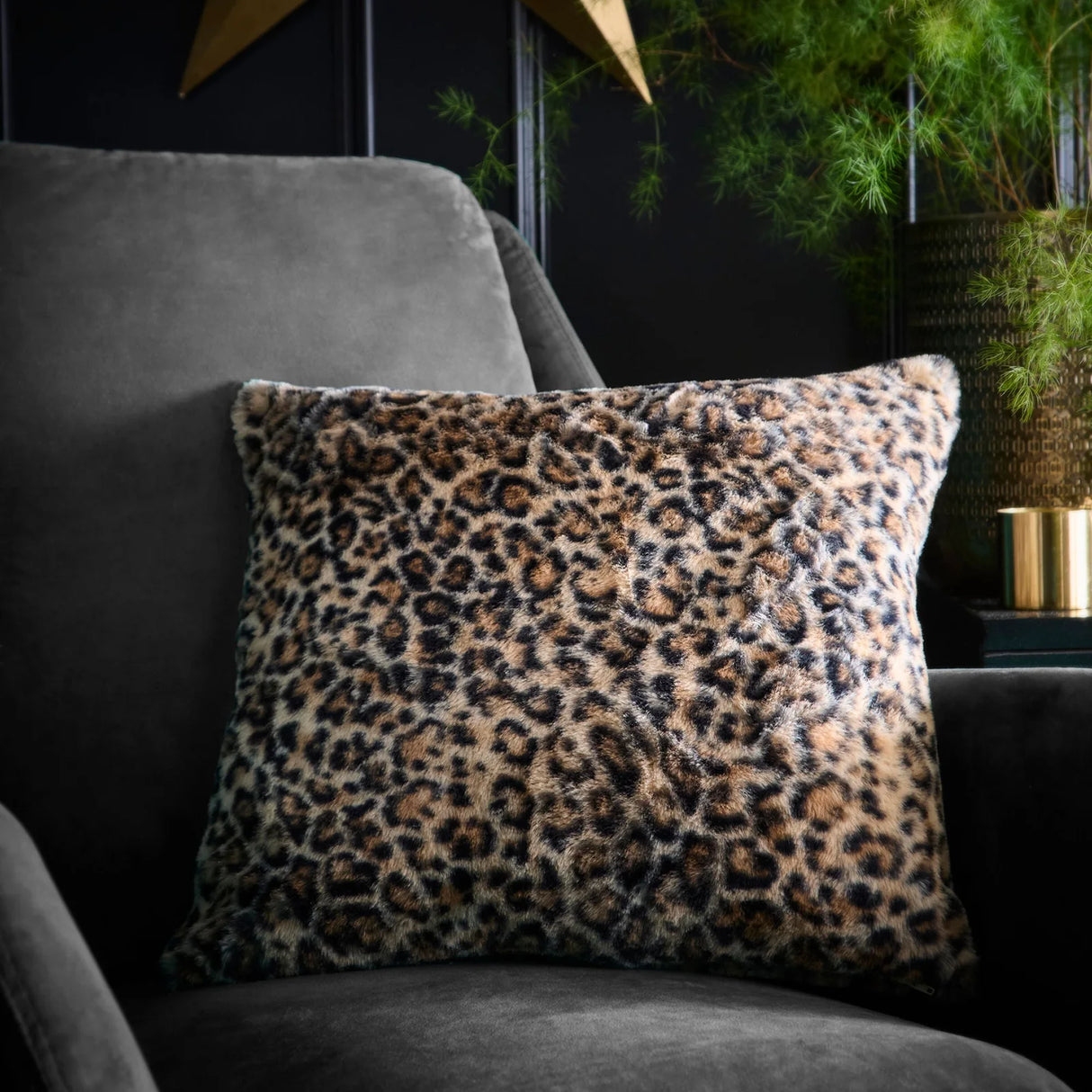 Leopard Faux Fur Natural Cushion 43 x 43cm - main product image