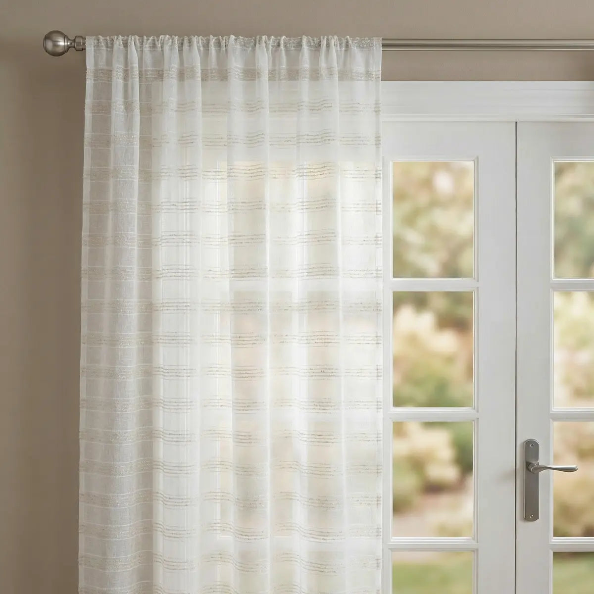 Lima Lurex Stripe Slot Top Voile Curtain Panel 2