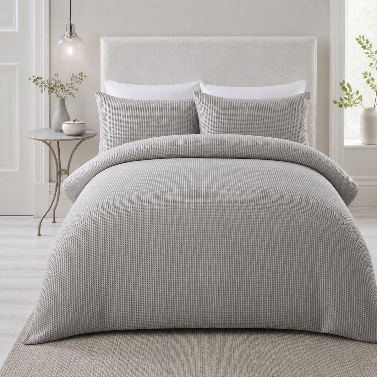 Lindly Waffle Microfibre Duvet Cover Set - Silver