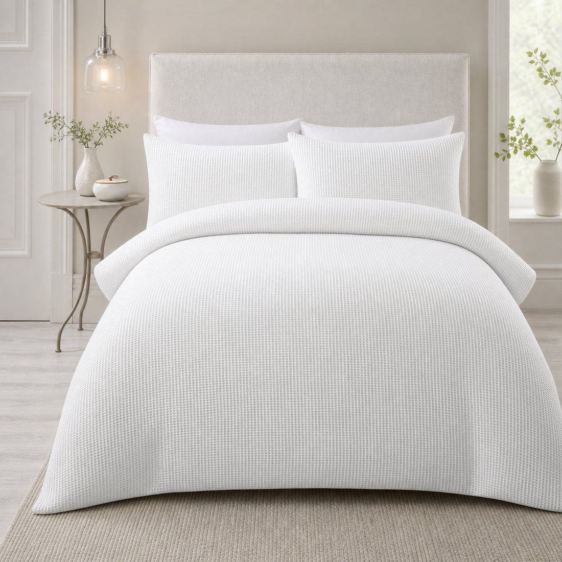 Lindly Waffle Microfibre Duvet Cover Set - White