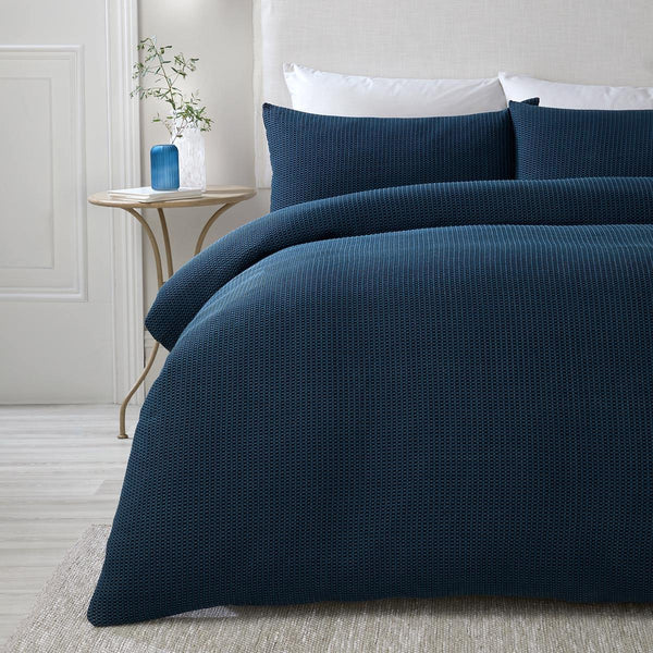 Lindly Waffle Navy Duvet Cover Set - Ideal