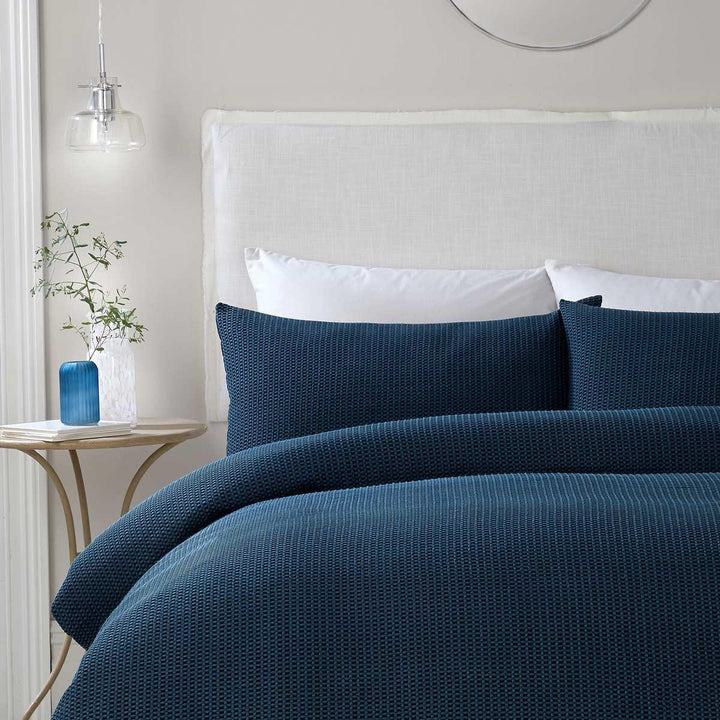 Lindly Waffle Navy Duvet Cover Set - Ideal