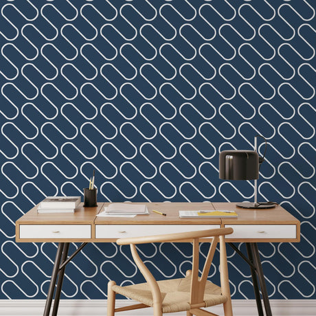 Catherine Lansfield Linear Curve Geometric Wallpaper Navy Blue