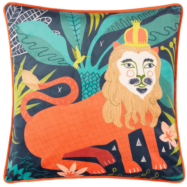 Lion Illustrated Velvet Cushion Cover 17" x 17" - Ideal