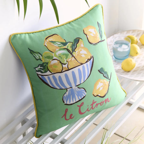 Fusion Lemon Fruit Bowl 100% Cotton Outdoor Filled Cushion