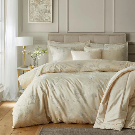 Soiree Lilly Floral Jacquard Champagne Duvet Cover Set