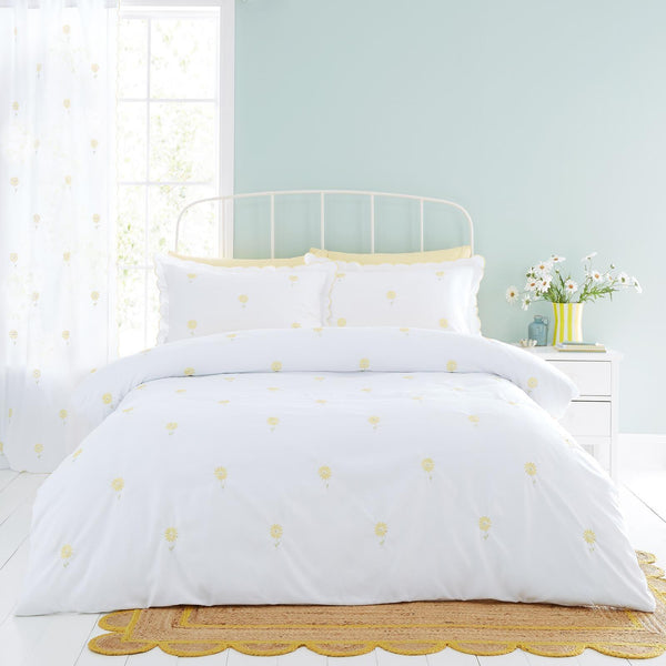 Lorna Embroidered Daisy Duvet Cover Set - Ideal