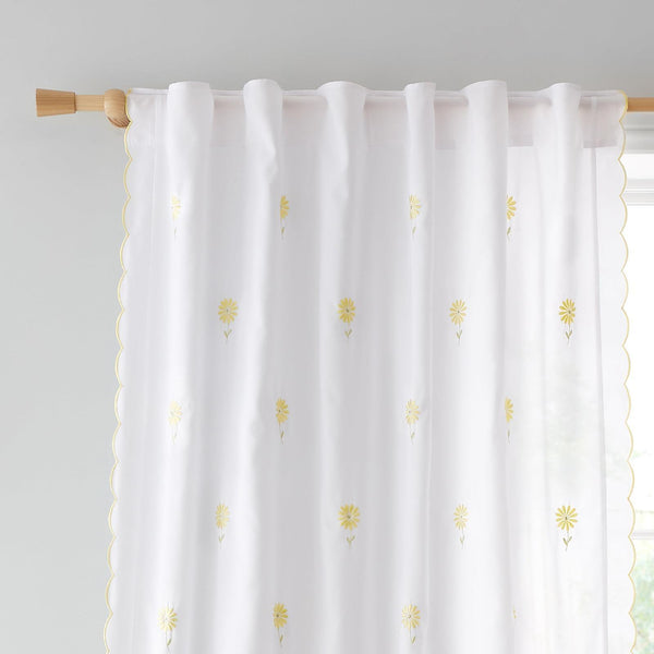Lorna Embroidered Daisy Voile Curtain Panel - Ideal