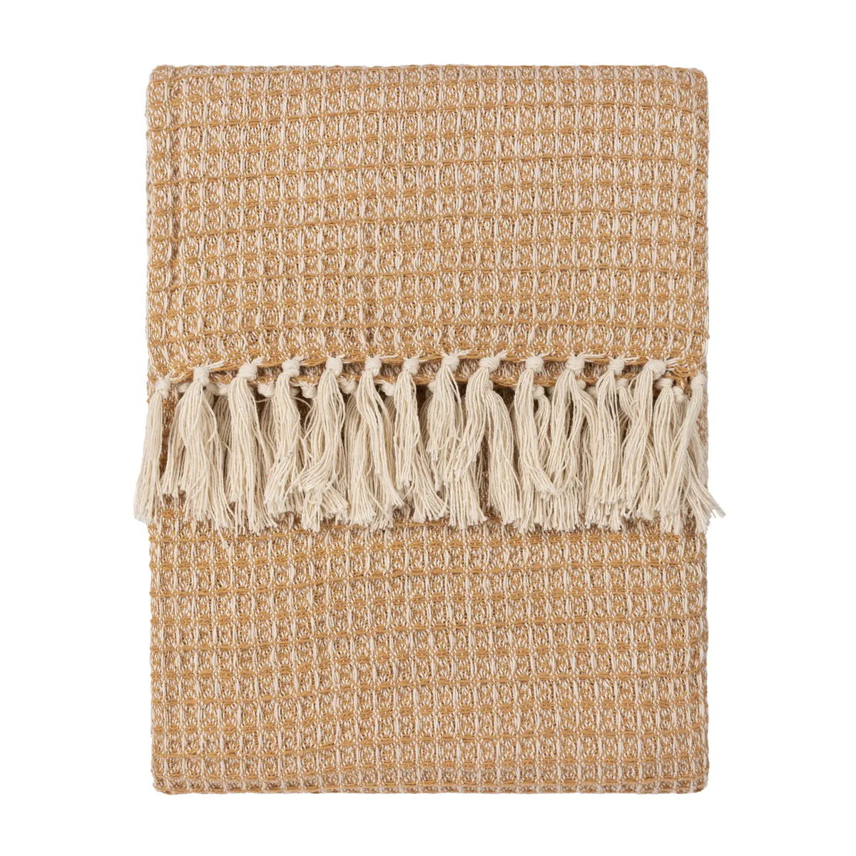 Lorne Waffle Tasselled Honey 100% Cotton Throw Blanket 150cm x 200cm - additional product view 2