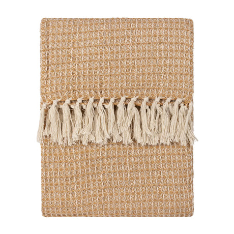 Lorne Waffle Tasselled Honey 100% Cotton Throw Blanket 150cm x 200cm - additional product view 2