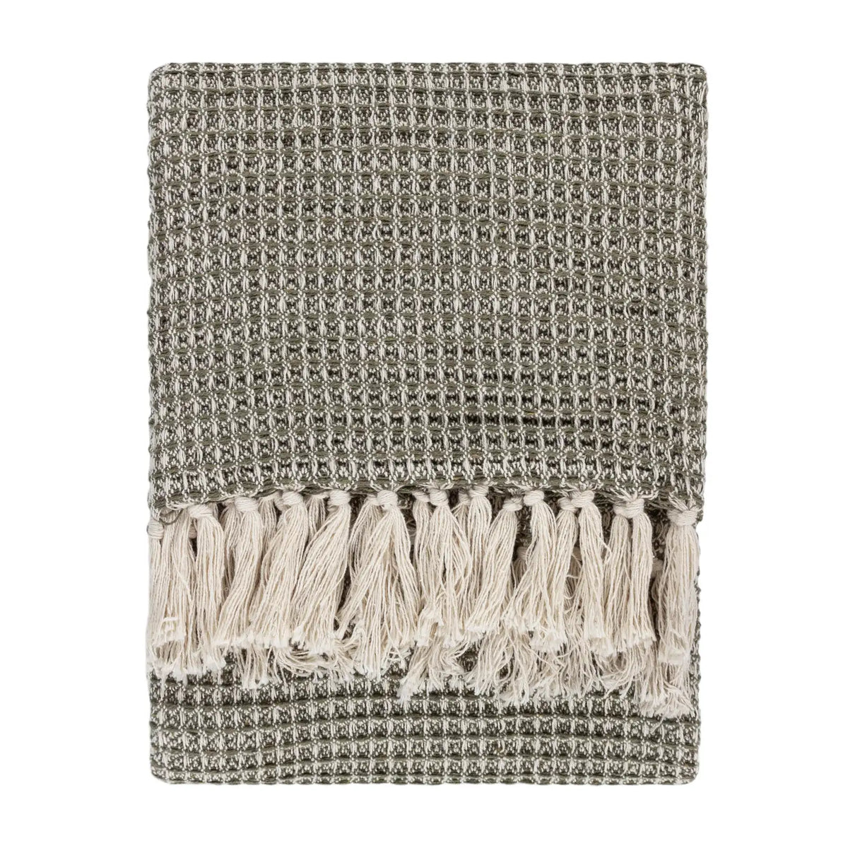 Lorne Waffle Tasselled Lichen 100% Cotton Throw Blanket 150cm x 200cm - additional product view 2