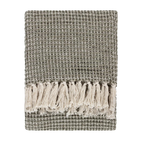 Lorne Waffle Tasselled Lichen 100% Cotton Throw Blanket 150cm x 200cm - additional product view 2