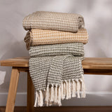 Lorne Waffle Tasselled Lichen 100% Cotton Throw Blanket 150cm x 200cm - additional product view 4