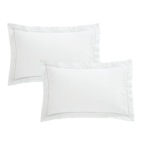 Bianca Lottie Floral Embroidery 180 Thread Count Cotton Oxford Pillowcase White