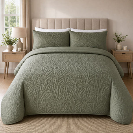 Luana Dark Green soft microfibre duvet cover set styled on a calm bedroom bed
