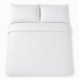 Overhead flat lay of the Luana White duvet cover set with two matching pillowcases