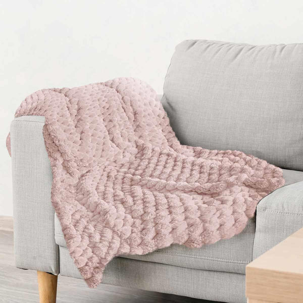 Lush Luxurious Fluffy Faux Rabbit Fur Throw Blanket Blush Pink - Ideal
